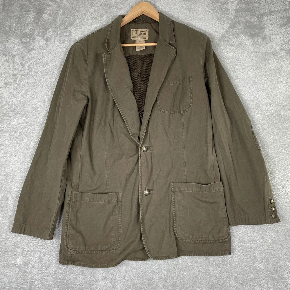 LL Bean Field‎ Jacket Mens 40 Brown Cotton Canvas Blazer Elbow Patch Workwear